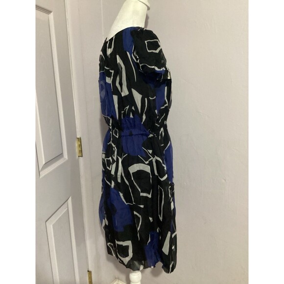 Theory Blue Black Silk Bubble Skirt Career Cocktail Mini Dress Short Sleeve S - Picture 3 of 7